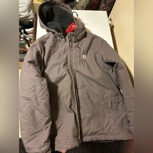 Gray carhartt Zip up with removable hood.  Worn a few times and just sits.